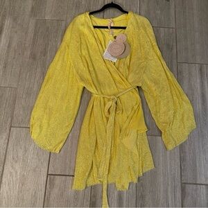 NWT Maria Lucia Hohan Yellow Sparkle Wrap Dress US 4